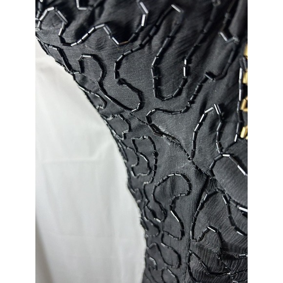 Stenay Black knee sheath dress gown gold bead pearl sequin size P6 VTG - Picture 11 of 11
